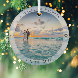 Modern Simple Newlyweds Photo Wedding Anniversary Glass Tree Decoration