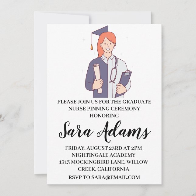 modern simple nursing pinning ceremony invitations (Front)
