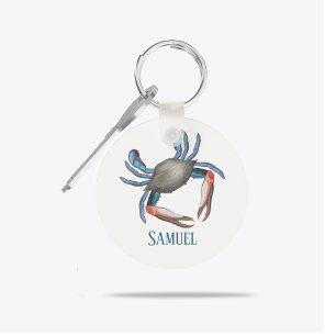 Modern Simple Ocean Blue Crab Nautical Coastal Key Ring