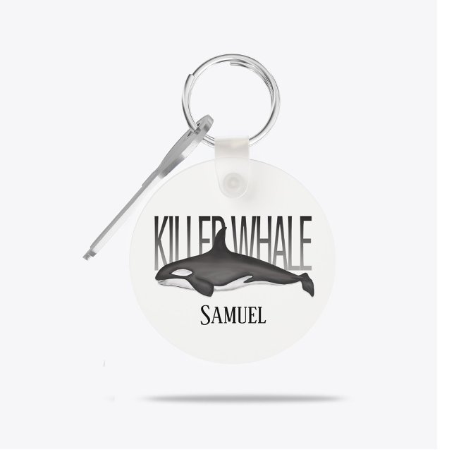 Modern Simple Ocean Killer Whale Typography  Key Ring (Modern killer whale typography keychain with minimalist ocean coastal style.)