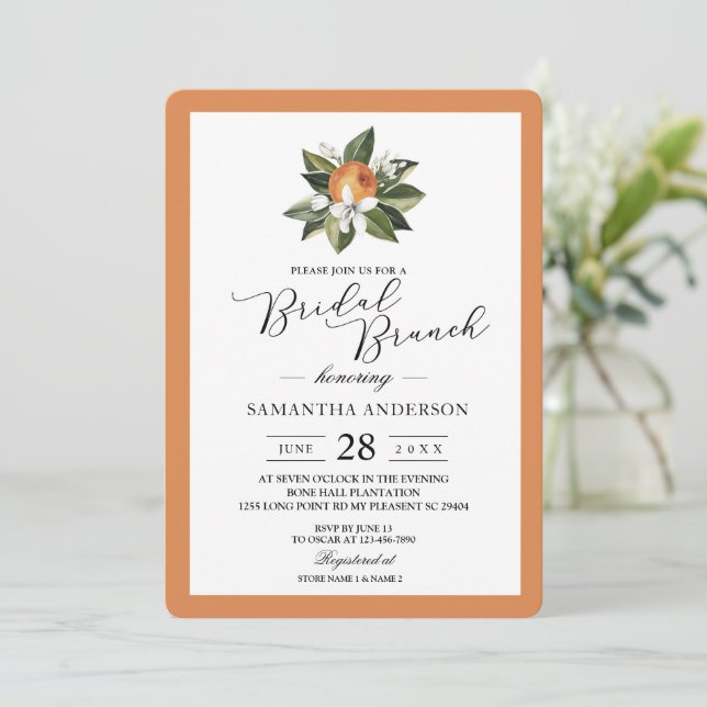 Modern Simple  Orange & Green Leaf  Invitation (Standing Front)