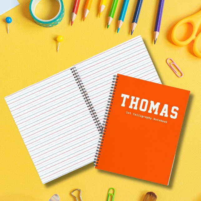 Modern Simple Orange Personalised Kids Calligraphy Notebook (Creator Uploaded)
