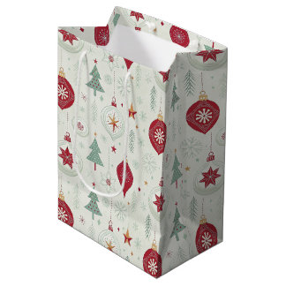 Modern Simple Ornaments and Snowflakes Christmas Medium Gift Bag