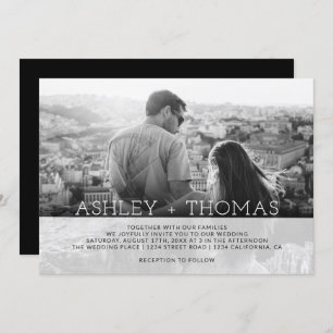 Modern simple overlay monogram photo wedding invitation