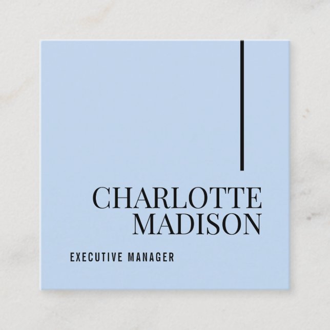 Modern Simple Pale Blue Plain Minimalist Two Sided Square Business Card (Front)
