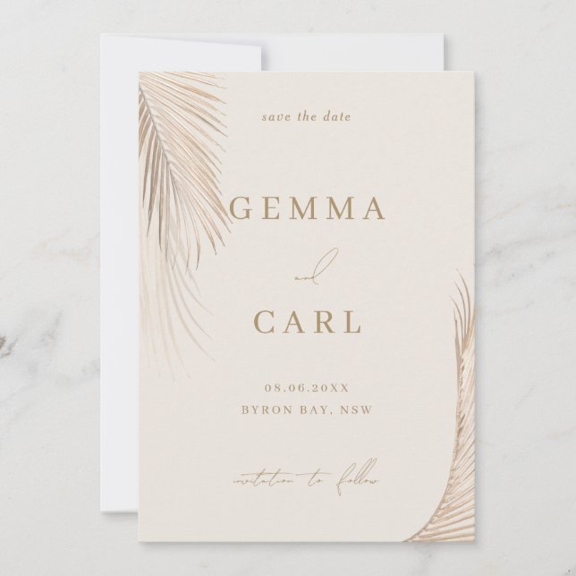 Modern Simple Palm Leaves Wedding Save the date Invitation (Front)