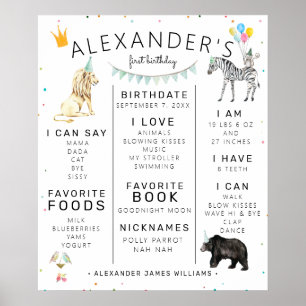 Modern Simple Party Animal 1st Birthday Milestone Poster