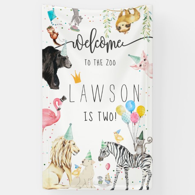 Modern Simple Party Animal Birthday Welcome Banner (Vertical)
