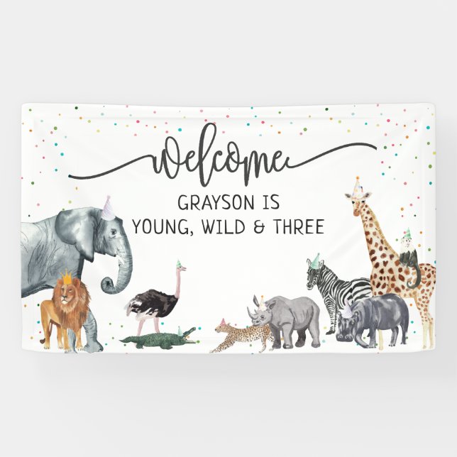 Modern Simple Party Animal Birthday Welcome Banner (Horizontal)