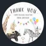 Modern Simple Party Animal Thank You Classic Round Sticker<br><div class="desc">Plan a birthday party in the great outdoors with our Party Animal theme invitation. This fun theme is perfect for any celebration. The Party Animal theme is inspired by safari and wild animals and features a fun mix of animals that are sure to be a hit at any birthday party....</div>