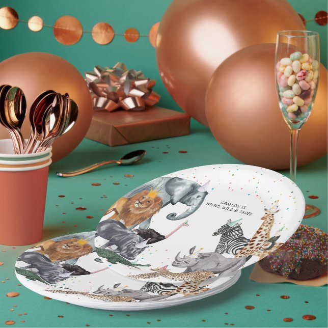 Modern Simple Party Animal Watercolor Paper Plate (Multi)