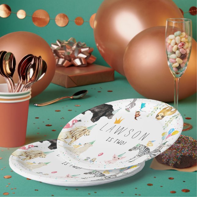 Modern Simple Party Animal Watercolor Paper Plate (Multi)