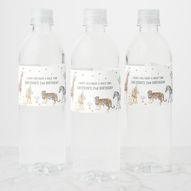 Modern Simple Party Animal | Wild Animal Birthday Water Bottle Label (Bottles)