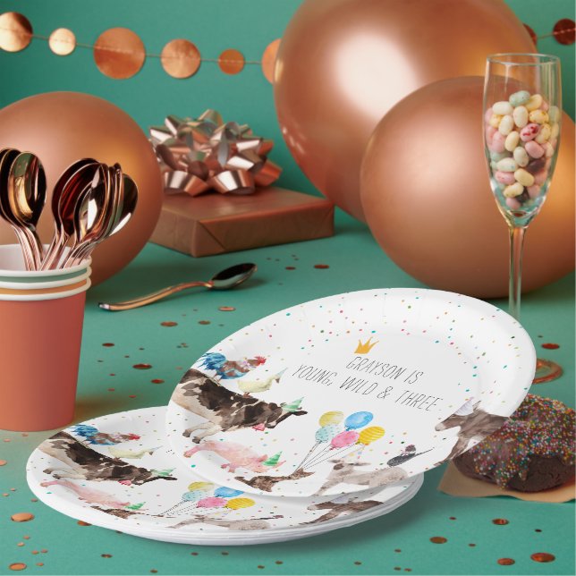 Modern Simple Party Farm Animal Watercolor Paper Plate (Multi)