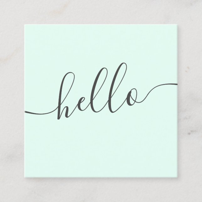 Modern simple pastel mint grey stylish girly hello square business card (Front)