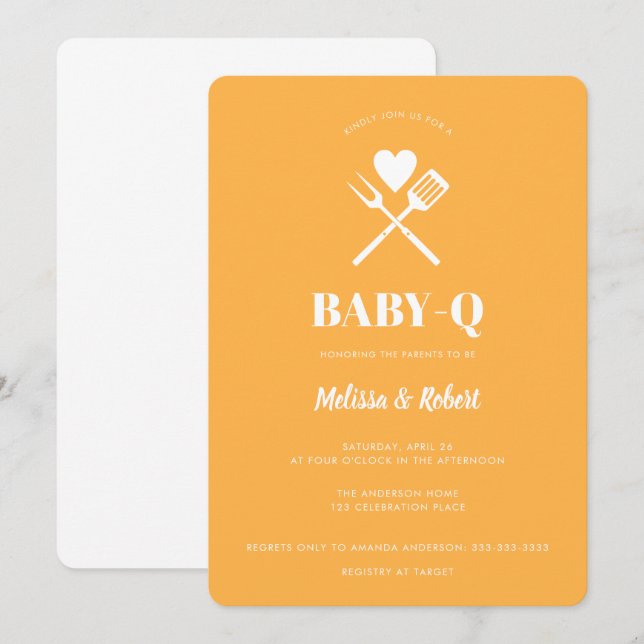 Modern Simple Pastel Orange BBQ Baby Shower Invitation (Front/Back)