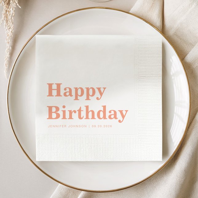 Modern Simple Peach Birthday Napkin (Modern Simple Peach Birthday Napkins)