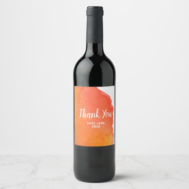Modern simple peach watercolor thank you gift wine label (Front)