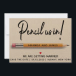 Modern Simple  Pencil Us In  Cardboard Save The Date<br><div class="desc">Unique wedding save the date card. Design features of pencil icon and  modern script on a Kraft cardboard background.  Please do not hesitate to contact me if you need assistance with this design.</div>