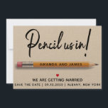 Modern Simple  Pencil Us In  Cardboard Save The Date<br><div class="desc">Unique wedding save the date card. Design features of pencil icon and  modern script on a Kraft cardboard background.  Please do not hesitate to contact me if you need assistance with this design.</div>