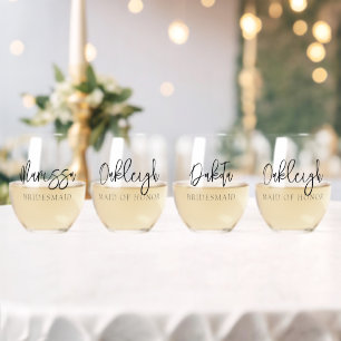 Modern Simple Personalised Bridesmaid Proposal Stemless Wine Glass