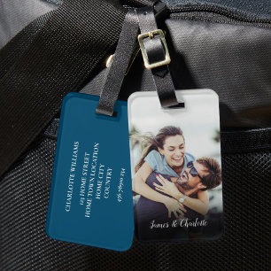 Modern Simple Personalised Couple Photo Luggage Tag