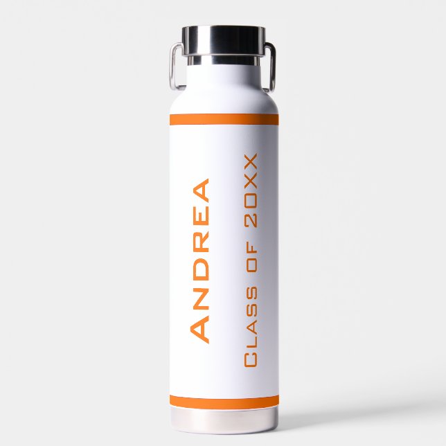 Modern Simple Personalised Graduation Orange Water Bottle (Front)