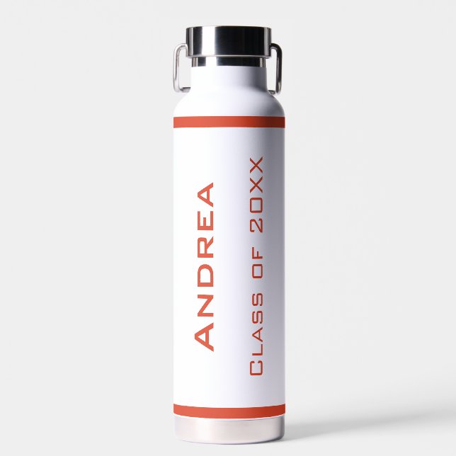 Modern Simple Personalised Graduation Red Text Water Bottle (Front)