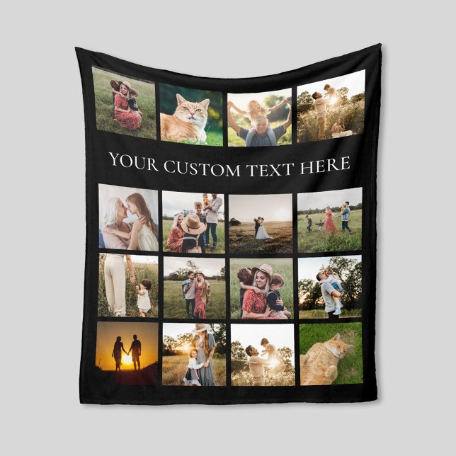 Modern Simple Personalised Photo Collage Fleece Blanket (Creator Uploaded)
