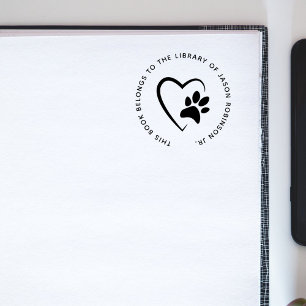 Modern Simple Pet Paw Heart Custom Library Book Rubber Stamp
