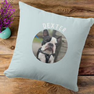 Modern Simple Pet Photo Pale Blue Personalised Cushion