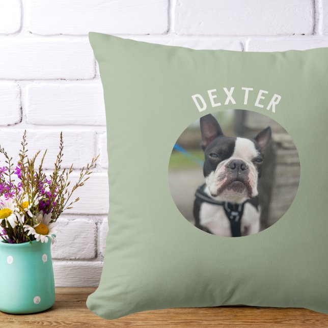 Modern Simple Pet Photo Sage Green  Cushion (Creator Uploaded)