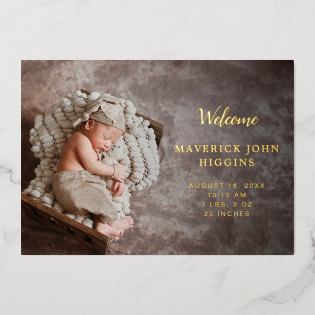 Modern Simple Photo Baby Boy Birth Announcement (Front)