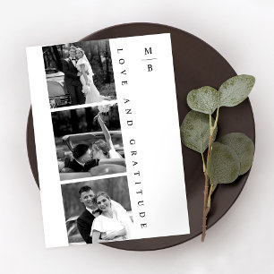 Modern Simple Photo Black and White Wedding Thank You Card