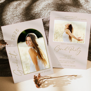 Modern Simple Photo Blush Pink Graduation Party Invitation