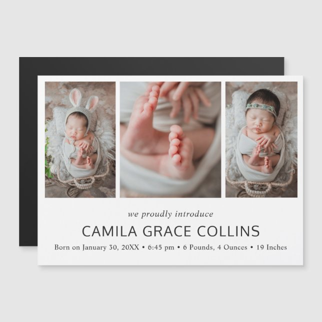 Modern Simple Photo Collage Birth Announcement (Front/Back)