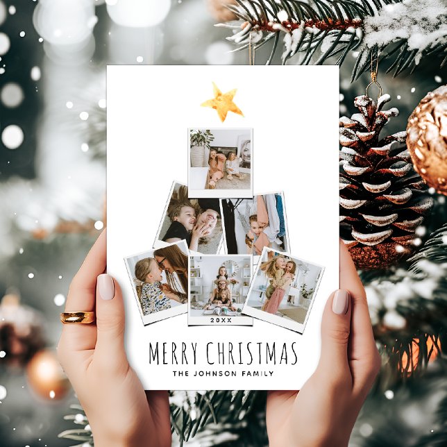 Modern Simple Photo Collage Christmas Tree Holiday Card (Creator Uploaded)
