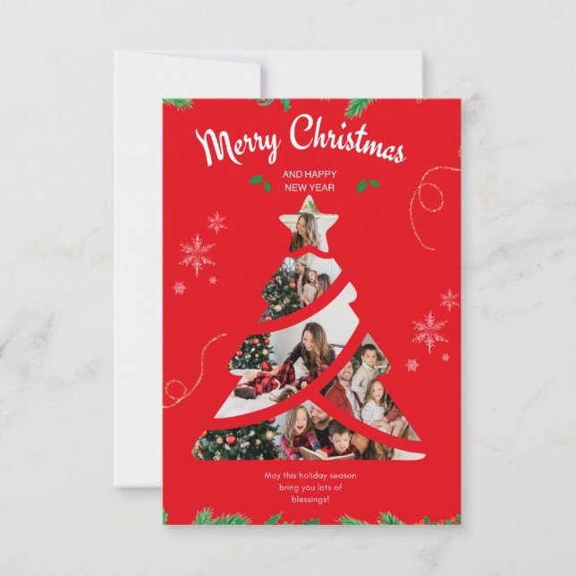 Modern Simple Photo Collage Christmas Tree Holiday Invitation (Front)