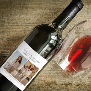 Modern & Simple Photo Collage Funeral Wine Label