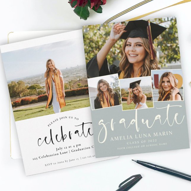 Modern Simple Photo Collage Graduation Invitation (Creator Uploaded)