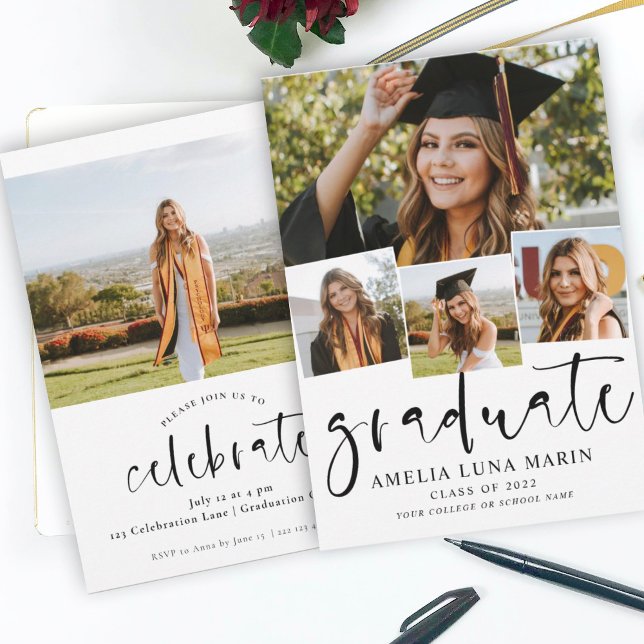 Modern Simple Photo Collage Graduation Invitation (Creator Uploaded)