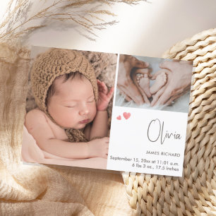 Modern Simple Photo Collage Heart Thank You Birth  Announcement