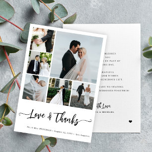 Modern simple photo collage love thanks wedding card