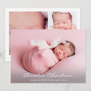 Modern Simple Photo Collage Newborn Birth Announcement