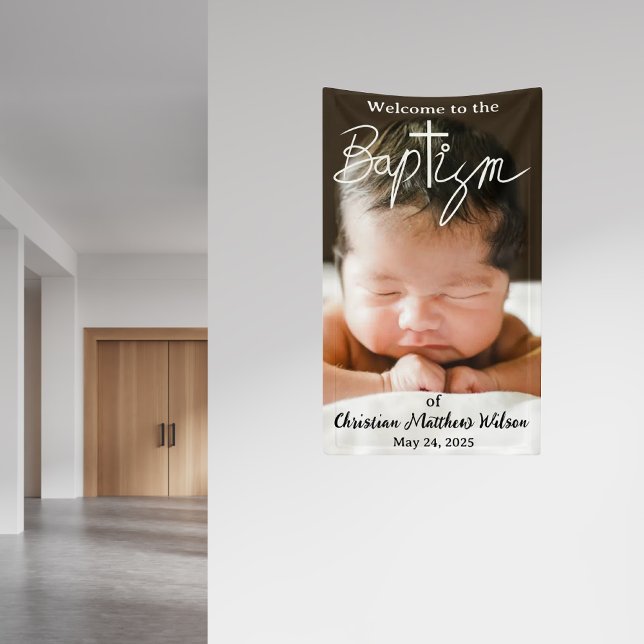 Modern Simple Photo Cross Religious Baptism  Banner (Creator Uploaded)