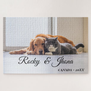 Modern Simple Photo DOG AND CAT Jigsaw Puzzle