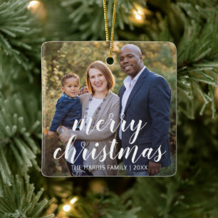 Modern Simple Photo Elegant Christmas Ceramic Ornament