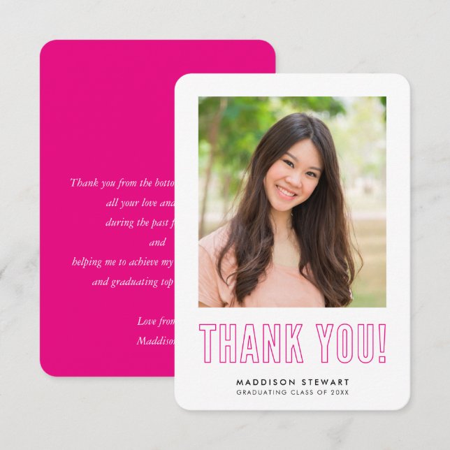 modern simple photo GRAD THANK YOU hot pink (Front/Back)