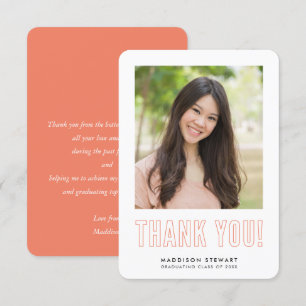 modern simple photo GRAD THANK YOU orange Card