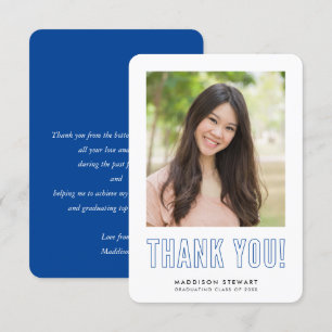 modern simple photo GRAD THANK YOU royal blue Card